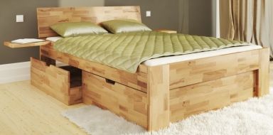 Кровати из массива дерева с ящиками для хранения